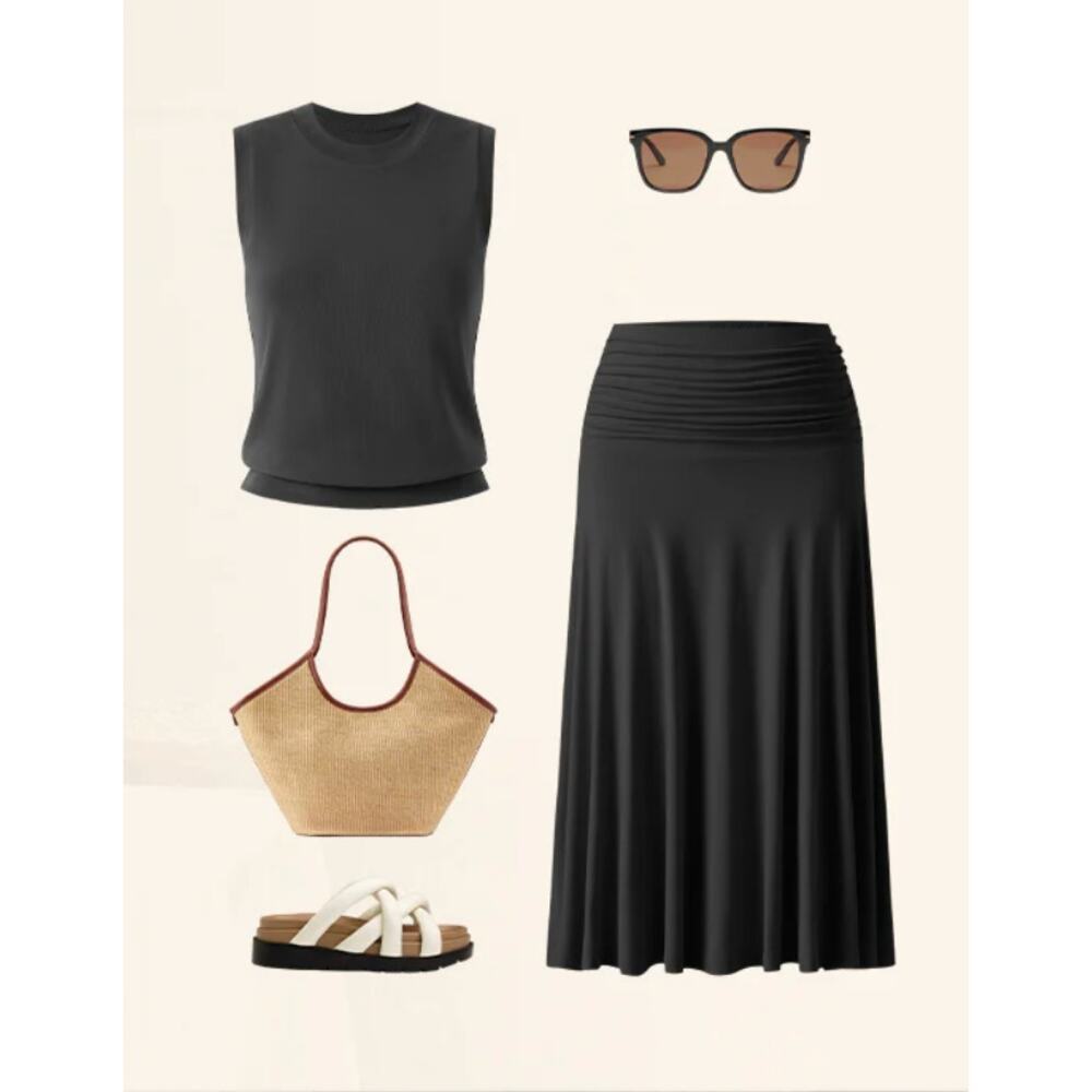 OGL Sandwashed Crew Neck Top NWT Size M Luxe Ribbed Stretch Modal Blend - Picture 2 of 2